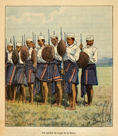 De oorlog in Madagaskar-Anekdotische geschiedenis van de Franse expedities van 1885-1895 door Henri Galli dit Galllichet (1854-1922), geïllustreerd door Louis Bombled (1862-1927): Wachten van koningin Ranavalona, Privécollectie door Louis Charles Bombled