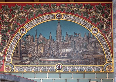 Stationsgebouw (Sint-Pietersstation). Interieur. 1912. De inkomhal. door Louis Cloquet