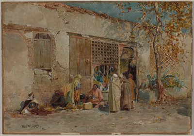 Marokkaanse scène, ca. 1871 (aquarel met gouache en grafiet op velijnpapier, gemonteerd op karton) door Louis Comfort Tiffany