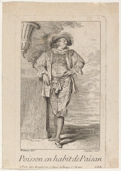 Vis in Boerenkleding door Louis Deplaces after Antoine Watteau
