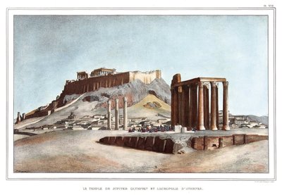 De tempel van Olympische Jupiter en de Akropolis van Athene. in 