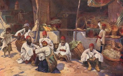 Een Perzische Winkel (kleur litho) door Louis Fairfax Muckley