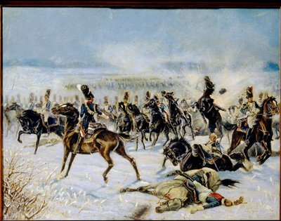De slag bij Eylau, 20 februari 1807. Militaire confrontatie tussen het Franse Grande Armée van Napoleon I (1769-1821) en het Russische rijk. door Louis Ferdinand Malespina