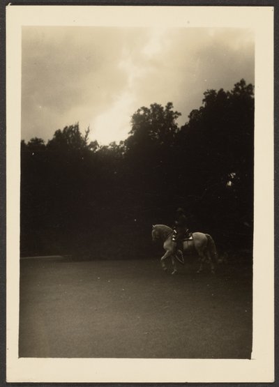 [Man te paard met donkere bomen en lichte lucht]. door Louis Fleckenstein