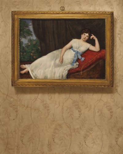 Portret van een dame, rustend door Louis Francois Aubry