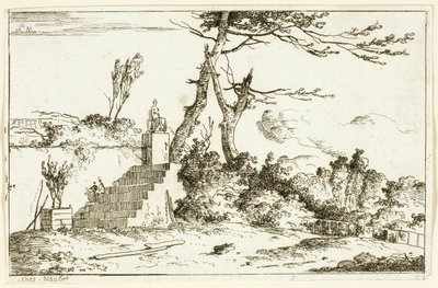 Landschap met Klassiek Standbeeld door Louis Gabriel Moreau