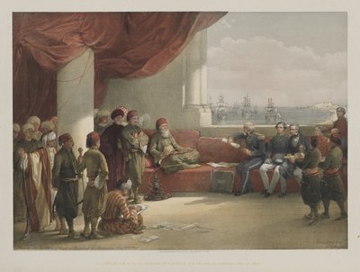 Egypte en Nubië, Deel III: Ontmoeting met de Onderkoning van Egypte, in zijn Paleis, Alexandrië door Louis Haghe