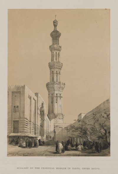 Egypte en Nubië, Deel III: Minaret van de Hoofdmoskee Siout, Boven-Egypte, 1849 door Louis Haghe