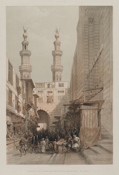 Egypte en Nubië, Deel III: Minaretten en grote ingang van de Metwaleys, in Caïro door Louis Haghe