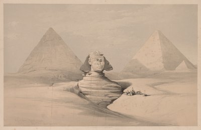 Egypte en Nubië: Deel I - Nr. 18, De Grote Sfinx, Piramides van Gizeh, Vooraanzicht door Louis Haghe
