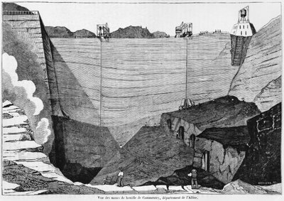 De kolenmijn in Commentry, illustratie uit Le Magasin Pittoresque, 1835 door Louis Henri Brévière