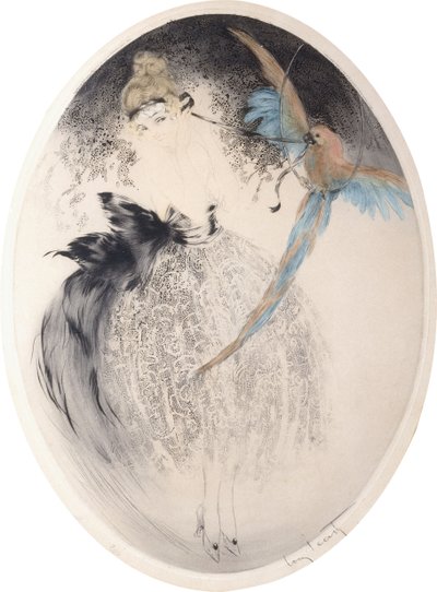 Dame met Papegaai door Louis Icart