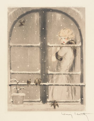 De Vier Seizoenen: Winter, ca. 1928 (handgekleurde droge naald & aquatint) door Louis Icart