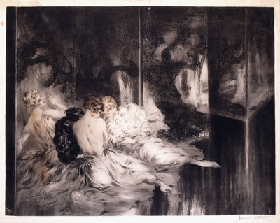 Drie vrouwen die ontspannen bij een scherm door Louis Icart