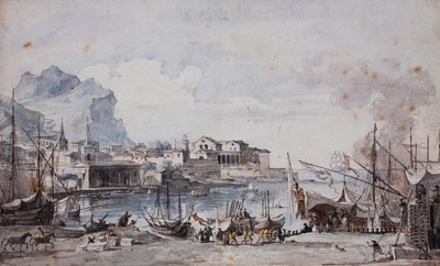 Een uitzicht op de haven van Palermo, 1777 door Louis Jean Desprez