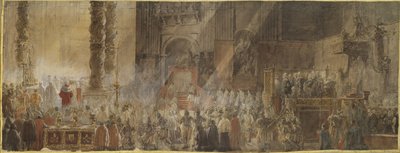 Koning Gustav III van Zweden woont de kerstmis bij in de Sint-Pietersbasiliek in Vaticaanstad door Louis Jean Desprez