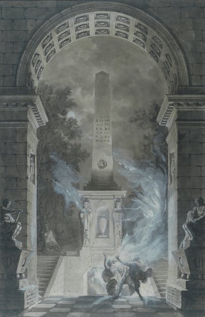 Scène uit de tragedie van Semiramis door Voltaire door Louis Jean Desprez