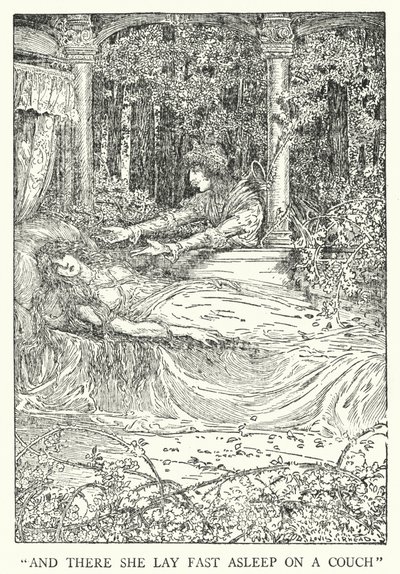 "En daar lag ze vast in slaap op een bank" door Louis John Rhead