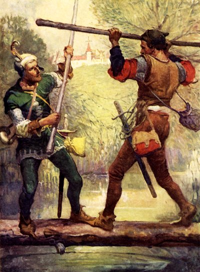 Robin Hood vecht met Kleine John door Louis John Rhead