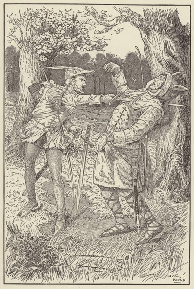 Robin stak zijn zwaard door Sir Guys lichaam door Louis John Rhead