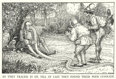 Dus volgden ze het spoor, tot ze uiteindelijk hun arme kameraad vonden (litho) door Louis John Rhead