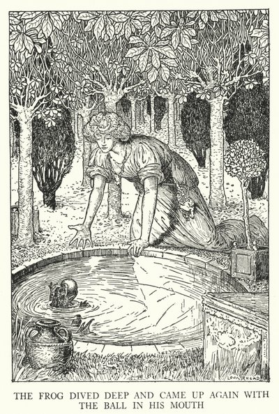 De kikker dook diep en kwam weer boven met de bal in zijn mond door Louis John Rhead