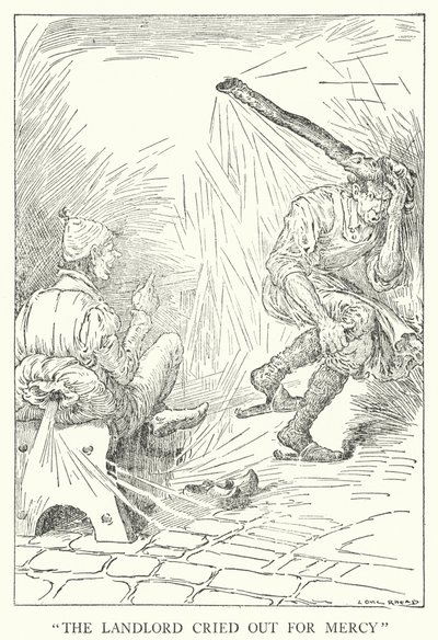 "De herbergier riep om genade" (litho) door Louis John Rhead