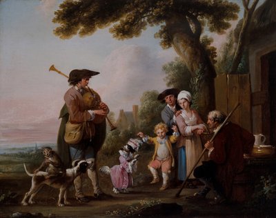 Muzikanten met dieren die optreden voor tavernes door Louis Joseph (1731 98) Watteau