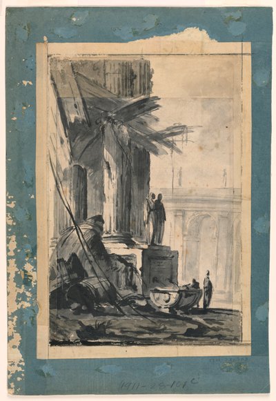 Tekening, Ruïne Fantasie, ca. 1762 door Louis Joseph Le Lorrain