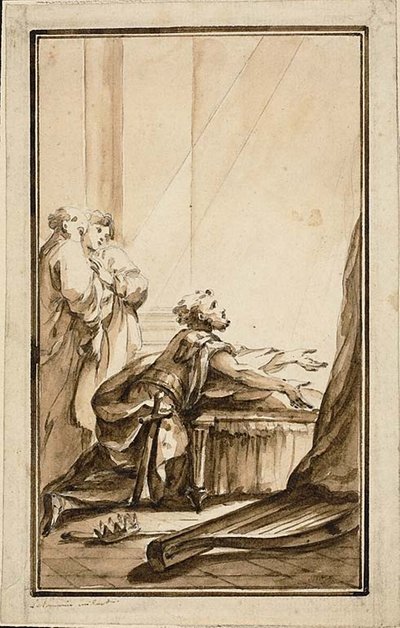 Koning David Knielend in Berouw door Louis Joseph Le Lorrain
