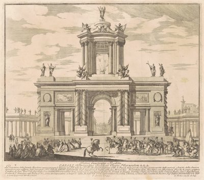 De Tweede Macchina voor de Chinea van 1745: Triomfboog voor de Terugkeer van Koning Karel van Bourbon naar Napels door Louis Joseph Le Lorrain