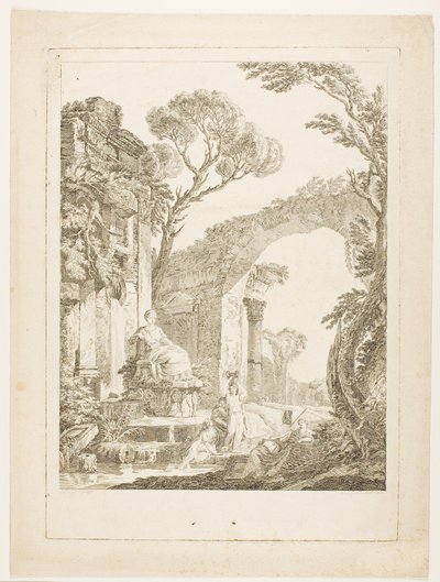 De fontein in de ruïnes door Louis Joseph Masquelier