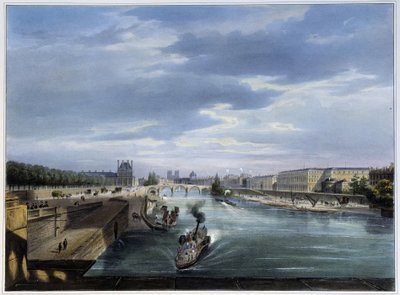 Pont du Carrousel et bateau steam - in Paris en 1837 door Louis Jules Arnout