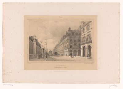 Zicht op de Rue de Rivoli door Louis Julien Jacottet