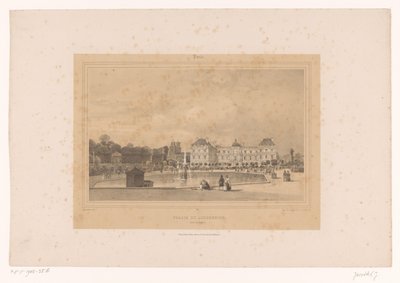 Zicht op het Palais du Luxembourg vanuit de Jardin du Luxembourg door Louis Julien Jacottet