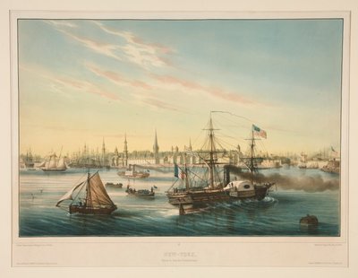 New-York. Aankomst van de trans-Atlantische stoomboot. door Louis Le Breton
