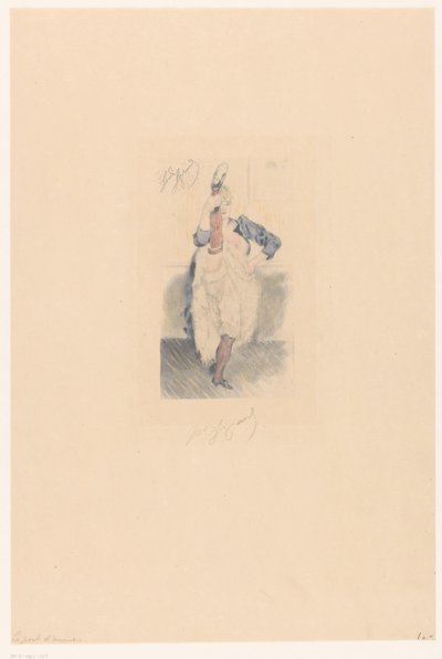 Cancan-danseres met gestrekt been en arm in haar zij door Louis Legrand (signed by artist)