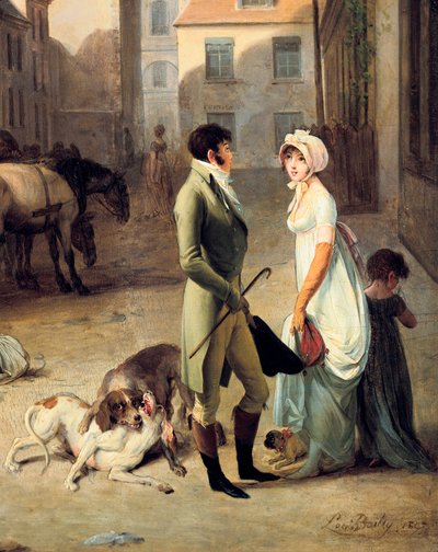 De aankomst van een postkoets bij het eindpunt (detail) door Louis Leopold Boilly