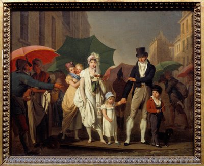De Bourgeois in Parijse Premier Empire mode beschermt zich tegen de regen. Schilderij door Louis leopold Boilly (1761-1845) 19e eeuw door Louis Leopold Boilly