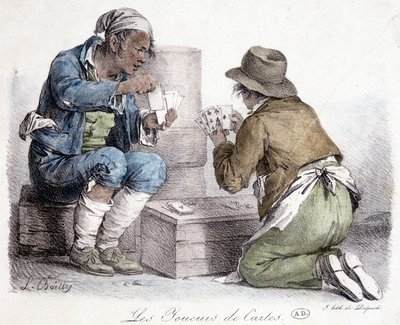 De kaartspelers, gravure door L. Boilly, circa 1820. door Louis Leopold Boilly