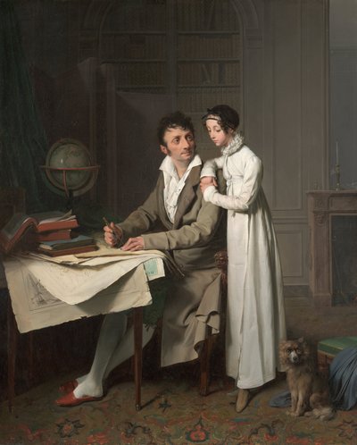 De aardrijkskundeles (Portret van Monsieur Gaudry en zijn dochter) door Louis Leopold Boilly