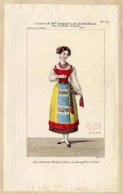 Mademoiselle Noblet als Fenella. Kostuumontwerp voor de opera La muette de Portici, 1828 door Louis Maleuvre