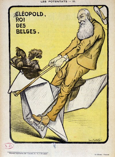 Karikatuur van Leopold, koning van de Belgen op een papieren paard - door Louis Malteste, in 