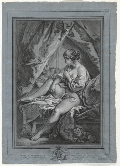 Jonge vrouw zittend op een bed, 1764-1767 door Louis Marin Bonnet