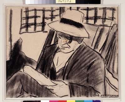 Zelfportret met Hoed Tekening door Louis Mathieu Verdilhan (1875-1928) Dim. 23x29 cm Verplichte vermelding: Collectie fondation regards de Provence, Marseille door Louis Mathieu Verdilhan