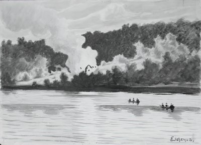 Brand gezien vanuit East Lyme, Connecticut, 1900 door Louis Michel Eilshemius