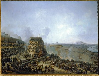 Keizer Napoleon III en keizerin Eugenie bezoeken de heuvel van Chaillot ... (schilderij op doek) door Louis Moullin