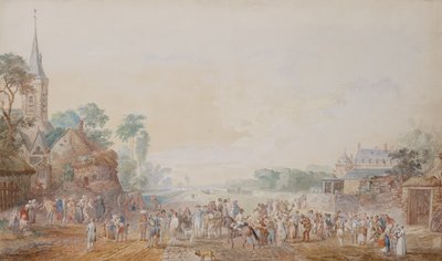 De hertog van Penthievre met Benjamin Franklin aan zijn rechterzijde bij een review van zijn vrijwilligersregiment naast zijn kasteel in Rambouillet door Louis Nicolas van Blarenberghe