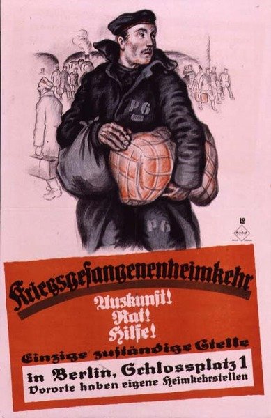 Duitse poster die terugkerende krijgsgevangenen adviseert waar ze hulp kunnen krijgen door Louis Oppenheim