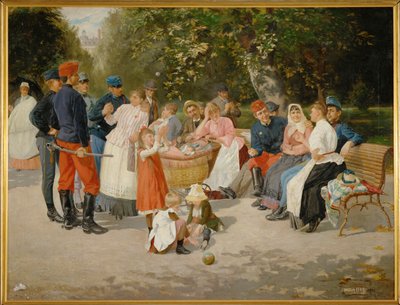 Kindermeisjes in een park ... (schilderij op canvas) door Louis Uhl